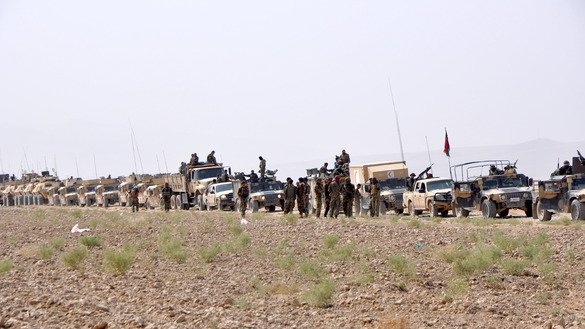 Nearly 100 military vehicles participated in the show of force manoeuvre in Kunduz City on October 16. [Hedayatullah]