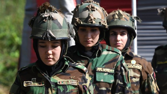 Afghan army cadets march before a firing exercise at the Officers Training Academy in Chennai on December 12. [Arun SANKAR / AFP]