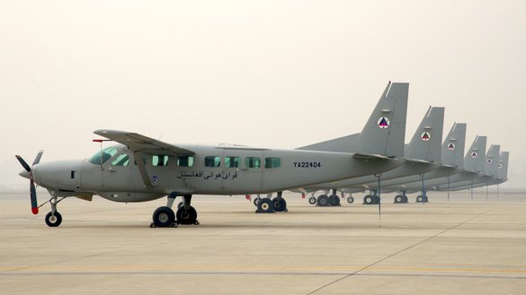 AAF C-208s can be seen lined up at Kabul Air Wing on February 19. The C-208 is a versatile aircraft and provides logistical resupply, personnel movement, casualty evacuation and human remains transport for the AAF. [Staff Sgt. Jared J. Duhon/US Air Force]