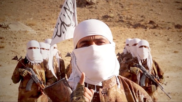 A screenshot from a Taliban video released July 7 shows Taliban fighters during military training in an undisclosed location.