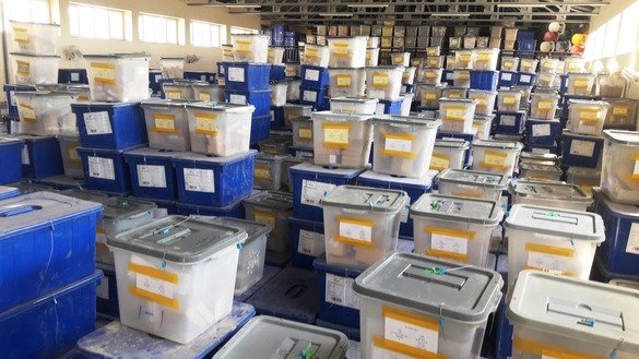 Election materials can be seen in an IEC warehouse in Herat Province on October 13. [Nasir Salehi]