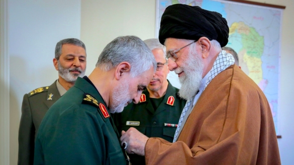 Maj. Gen. Qasem Soleimani, leader of the IRGC's Quds Force, receives high honours from Iranian Supreme Leader, Ayatollah Ali Khamenei last month. [Iranian Ministry of Defence]
