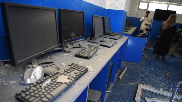Damaged computer equipment is pictured July 2 at a school near the site of a July 1 Taliban car bombing in Kabul. [Wakil Kohsar/AFP]