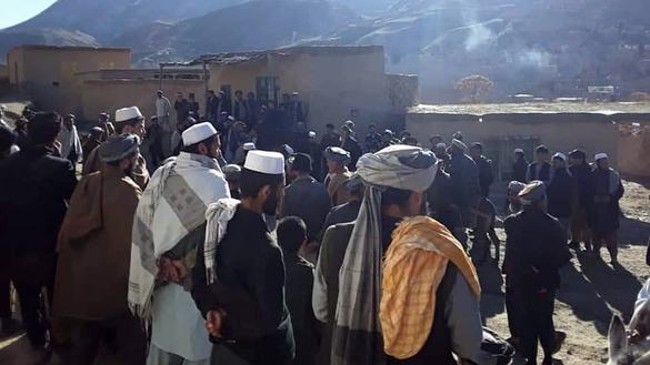 This photograph taken December 13 shows residents of Darzab District protesting against Taliban militants. [209th Shaheen Corps/Facebook]