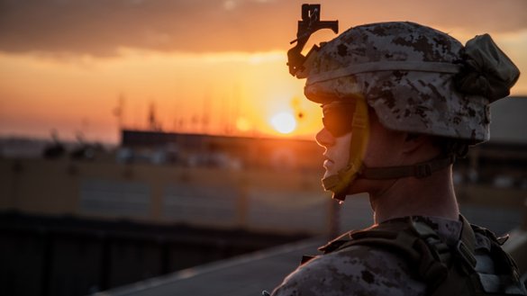 A US Marine stands post during the reinforcement of the Baghdad Embassy Compound in Iraq, January 4, 2020. [CENTCOM]