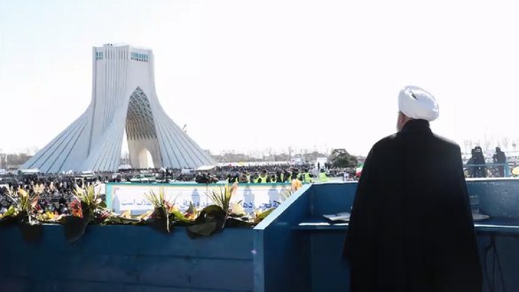 Iranian President Hassan Rouhani addressed a crowd in Tehran's Azadi Square to mark the 41st anniversary of the Islamic Republic. Only a few thousand Iranians attended. [Office of the Iranian President]