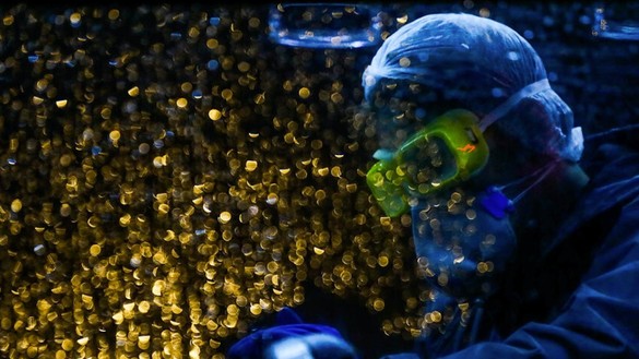 A worker sprays anti-viral solution on public transit cars in Tehran February 25. [Majid Khahi/ISNA]
