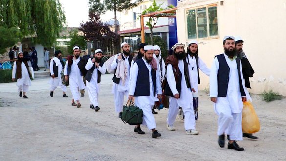 A number of Taliban prisoners leave a Kabul prison in this undated photo. [Afghan National Security Council]