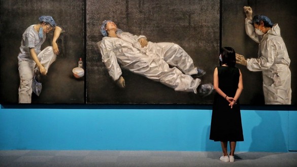 Shown is 'Eternity and Brevity', a painting by Pang Maokun at the National Museum of China. [Jiang Dong/China Daily]