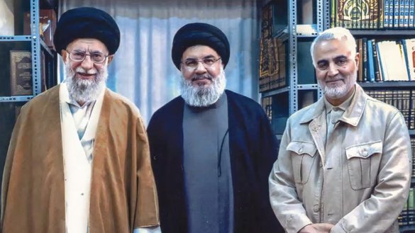 An undated photo posted by the office of Iran's supreme leader shows Supreme Leader Ali Khamenei (left), Hizbullah chief Hassan Nasrallah (centre) and the late Quds Force commander Qassem Soleimani.
