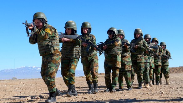 Female members of the ANA are shown during a military exercise on January 12 at the 207th Zafar Corps Training Centre in Herat province. [Omar / Salaam Times] 
