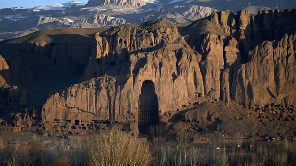 A photo taken March 5 shows a general view of the site where the famed Buddhas of Bamiyan once stood in the heart of the Hindu Kush mountains. [Wakil Kohsar/AFP]
