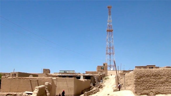 Screenshot of a Salaam Times video shows a telecommunications tower in Firoz Koh, Ghor province, on June 11.