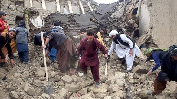 Local residents search for survivors on January 18, a day after a 5.3-magnitude earthquake hit Qadis district, Badghis province, in this photograph posted on social media. [File]