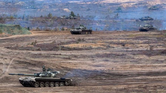 Russian tanks in Belarus are shown near the Ukrainian border on February 21. [Russian Ministry of Defence]