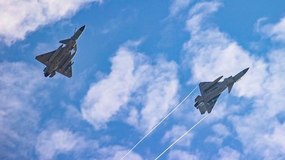 Two Chinese fighter jets take part in an exercise in March. [Chinese Ministry of Defence]