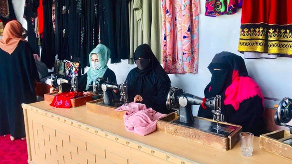 Women are seen August 28 in Mazar-e-Sharif, Balkh province, as they learn sewing for free. [Courtesy of Shoaib Hamdard]