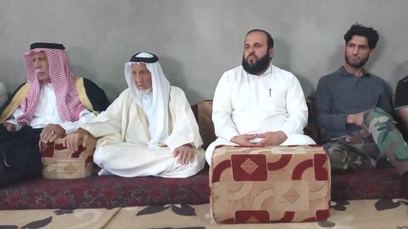 Sheikh Fadi al-Asimi (seated behind ottoman), seen here in a photo published July 13, 2021, was assassinated in Daraa for rejecting Iranian expansion in the region. [Zaytouna Magazine]