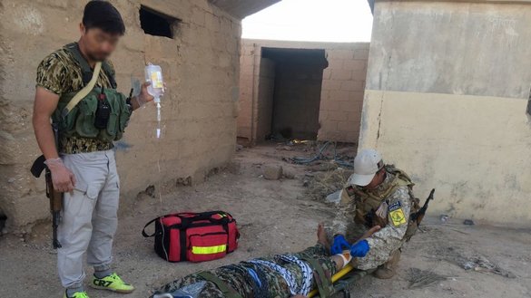 Members of the Fatemiyoun Division take part in a first aid course in a photo posted to the group's Telegram account on January 10.