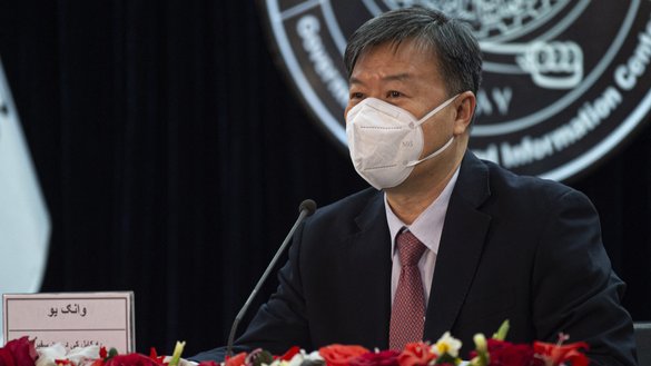 Chinese Ambassador to Afghanistan Wang Yu speaks during a news conference January 5 in Kabul to announce a Chinese company's contract to extract Afghan oil. [Ahmad Sahel Arman/AFP]