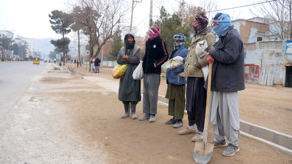 Labourers wait to find work January 17 in Herat city. [Omar/Salaam Times]
