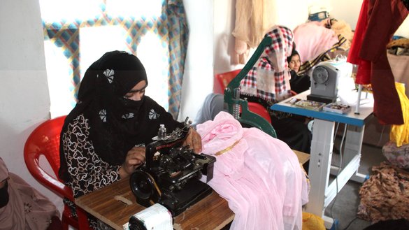 Women attend a sewing course supported by the Swedish Committee for Afghanistan (SCA) in Ali Abad district, Kunduz province, on May 5. [Swedish Committee for Afghanistan]