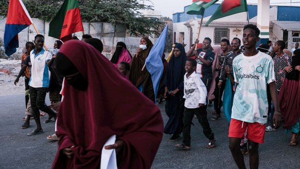 Somalis demonstrate against al-Shabaab in Mogadishu on January 12, 2023. [Hassan Ali Elmi/AFP]