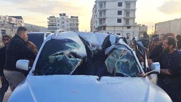 A vehicle targeted in a US strike that killed senior Hurras al-Deen facilitator Wasim Tahsin Bayraqdar is seen in northwest Syria on February 21. [US Central Command]